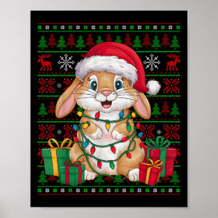 Poster Coelho Bunny Luzes de Natal Chapéu Feio do Papai N