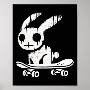 Poster Coelho Bunny sinistro fazendo skate Alt Goth Grung