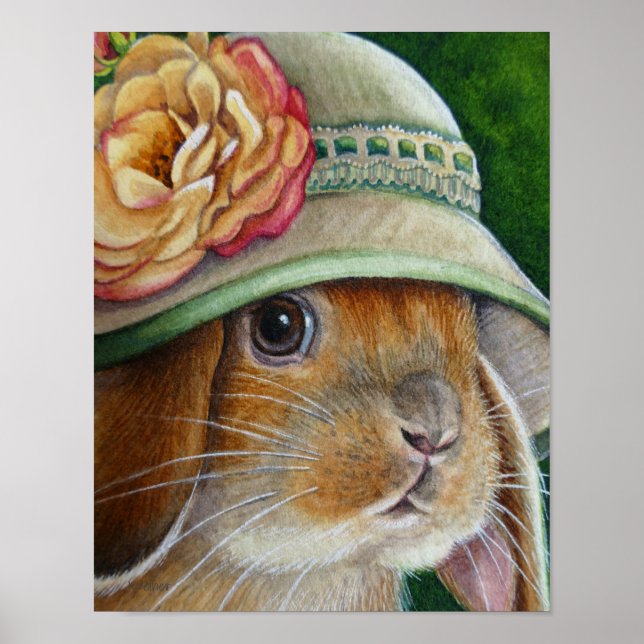 Poster Coelho castanho em Primavera Bonnet Art 11x14 (Frente)