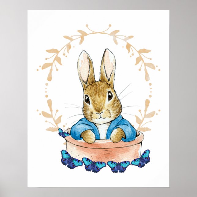 Poster Coelho clássico sentado em vaso de planta (Frente)