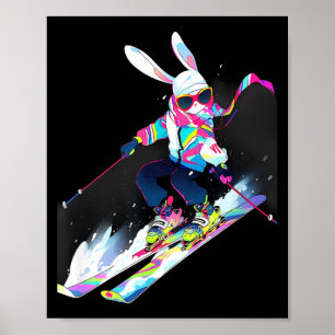 Poster Coelho coelho esquiando esquiador esqui inverno ne