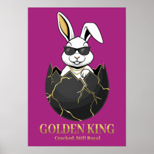 Poster Coelho com óculos legais, Dourado, rachado, real