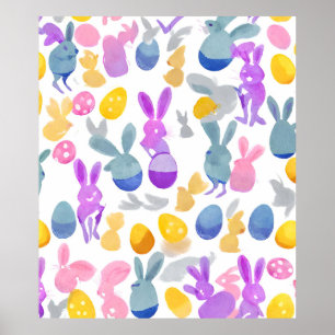 Poster coelho com ovos de Páscoa