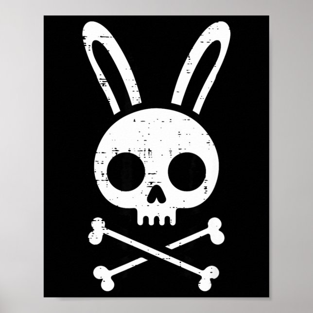 Poster Coelho da Páscoa Caveira Cruz Ossos Coelho Goth Ho (Frente)