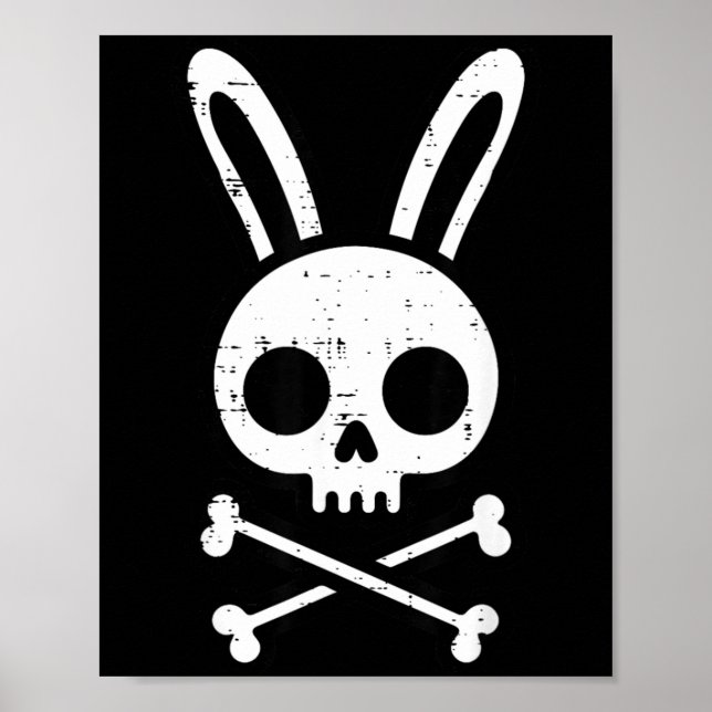 Poster Coelho da Páscoa Caveira Cruz Ossos Coelho Goth Ho (Frente)