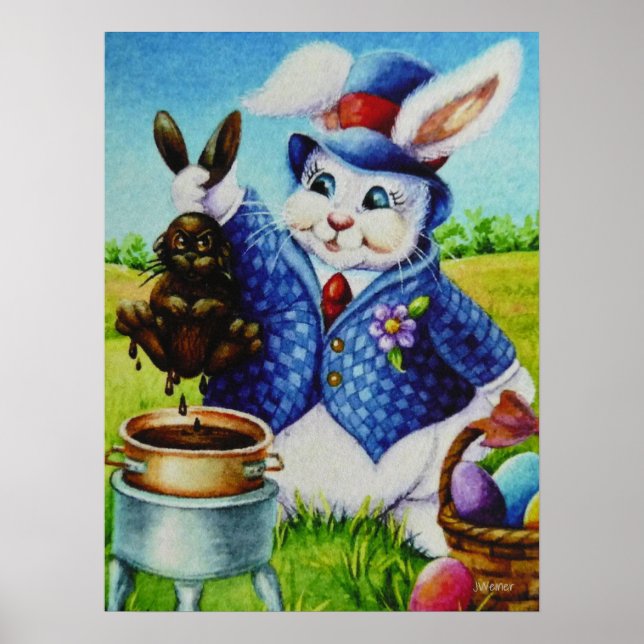 Poster Coelho da Páscoa coalhada no Chocolate Art 18x24 (Frente)