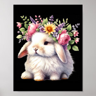 Poster coelho da Páscoa com coroa de flores floral menina