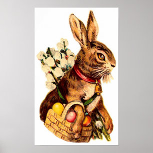 Póster Coelho da Páscoa com Ovos e Flores