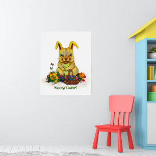 Poster Coelho da Páscoa com Ovos e Flores