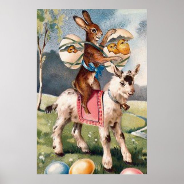 Poster Coelho da Páscoa Frango Ovo Pintado Cabra (Frente)