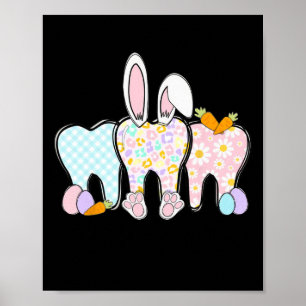Poster Coelho de Dentes Florais Equipe Odontológica Feliz