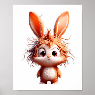 Poster Coelho de desenho animado fofo com expressão engra