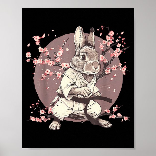 Poster Coelho de Kickboxing Taekwondo Karatê MMA Bunny (Frente)