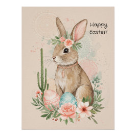 Póster Coelho de Páscoa Boho Imprimível Fantasia Pastel
