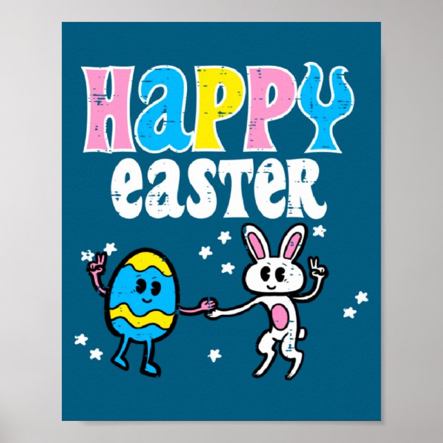 Poster Coelho de Páscoa Feliz Dança Meninos Meninas Crian (Frente)