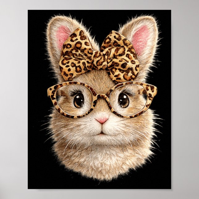 Poster Coelho de Páscoa Fofo com Óculos de Leopardo Arco  (Frente)