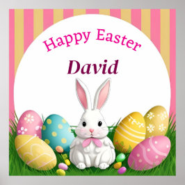 Poster Coelho de Páscoa Fofo Com Ovos Decorativos