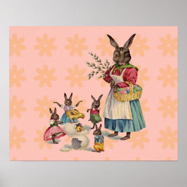 Póster Coelho de Páscoa Frango Ovos de Coelho (Frente)