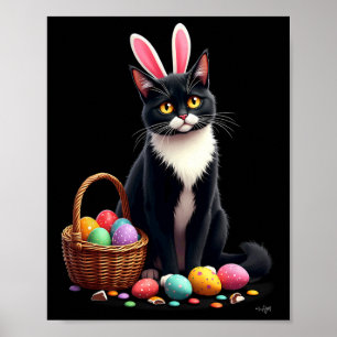 Poster Coelho de Páscoa Gato Ovo Esboço