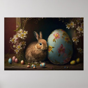 Poster Coelho de Páscoa marrom ao lado de um Ovo Floral A