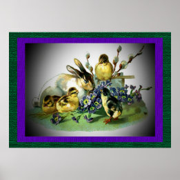 Póster Coelho de Páscoa, Pintinhos e flores para bebês, Z