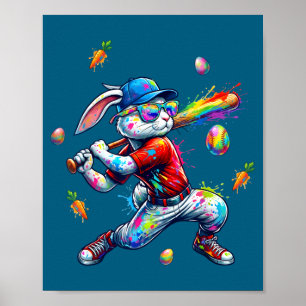 Poster Coelho de tinta arco-íris divertido coelho da Pásc