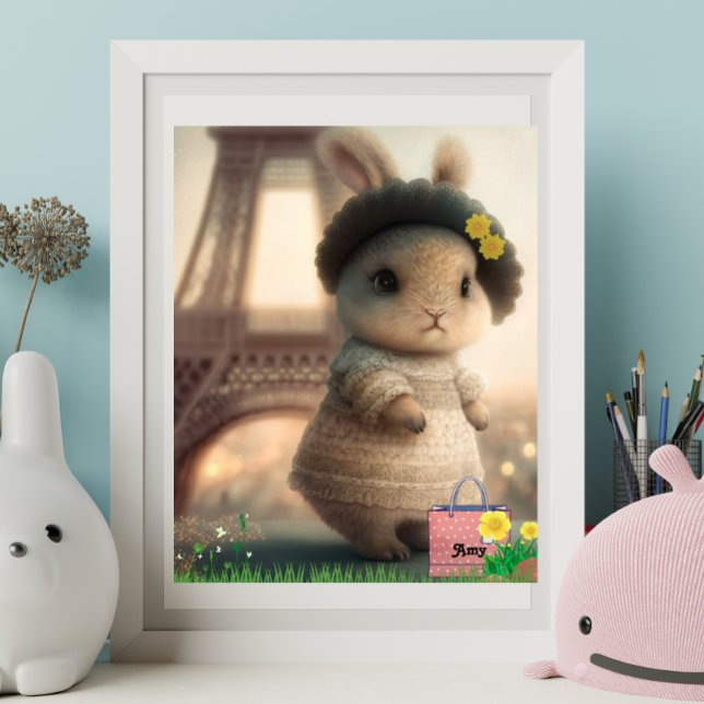 Poster Coelho de vestido branco Torre Eiffel Personalizad (Criador carregado)