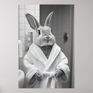 Poster Coelho em Robe de Banho Impresso, Arte de IA de Ba