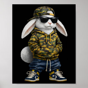 Poster Coelho Engraçado Hip Hop Bunny Camo Páscoa Homens