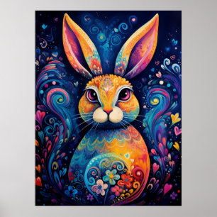 Poster Coelho espirais e corações Azul