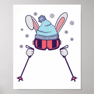 Poster Coelho Esquiando Com Óculos E Gorro De Esqui Inver