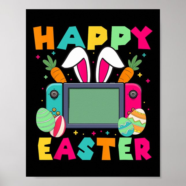 Poster Coelho Feliz de Páscoa Controle de Jogo de Vídeo G (Frente)