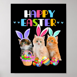 Poster Coelho Feliz Dia de Páscoa Ovos Cesta Gatos Homens