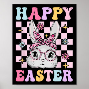Poster Coelho Feliz Páscoa Groovy Retrô Xadrez Para Mulhe
