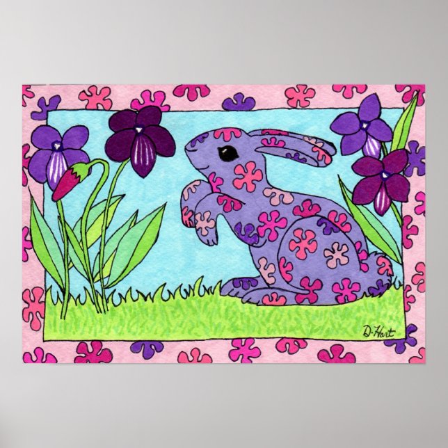 Poster Coelho Flor Roxo (Frente)