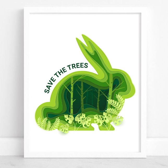 Poster Coelho Florestal Salve As Árvores Ambiental (Criador carregado)