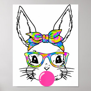 Poster Coelho Fofo Com Bandana Tinta Dye Óculos Bubblegum