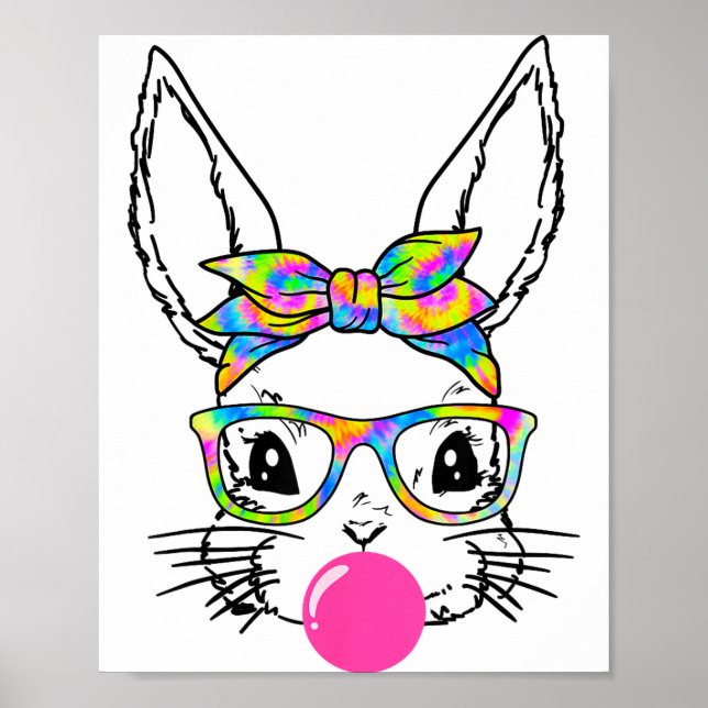 Poster Coelho Fofo Com Bandana Tinta Dye Óculos Bubblegum (Frente)