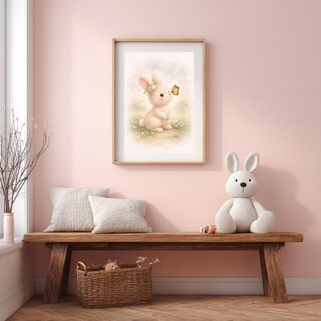 Poster Coelho Fofo Com Borboleta Sala Infantil Neutra (Criador carregado)