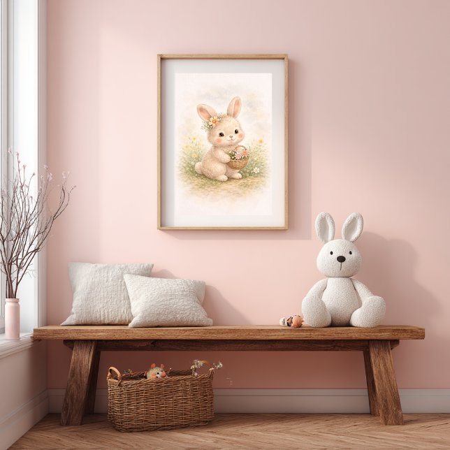 Poster Coelho Fofo Com Cesto de Flores Sala de Crianças N (Criador carregado)