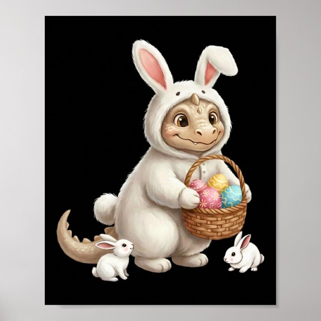 Poster Coelho Fofo de Páscoa com Ovos Desenho Caprichoso  (Frente)