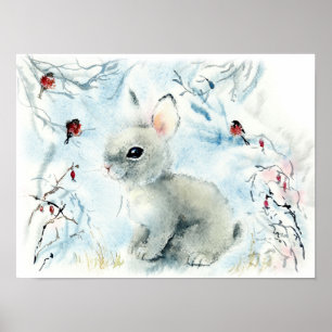 Poster Coelho Fofo Na Neve