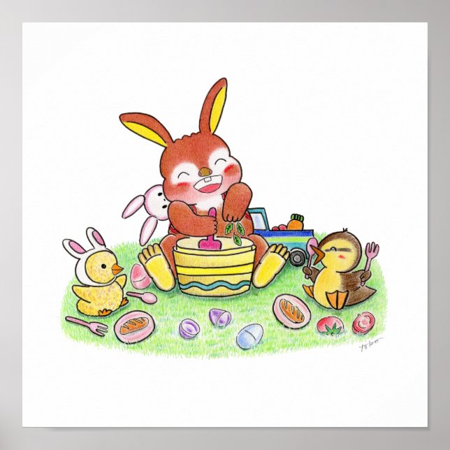 Poster Coelho Fofo Pato Cozinhando Quarto Infantil (Frente)