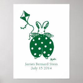 Póster Coelho menino em cartaz de aniversário verde