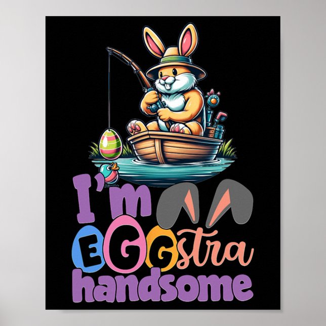 Poster Coelho Muito Bonito Pescando Peixe B Páscoa Da (Frente)
