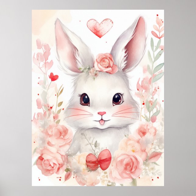 Poster Coelho Pastel com Coração Olhos Castanhos bochecha (Frente)