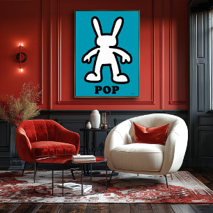 Poster Coelho Pop Art – Contorno Azul Turquesa Ousado 