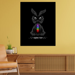 Poster Coelho Preto Fofo com Alma Arco-Íris Chakra