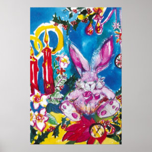 PÓSTER COELHO ROSA, VELAS DE NATAL E AZEVINHOS