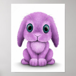 Poster Coelho roxo bonito do bebê no branco